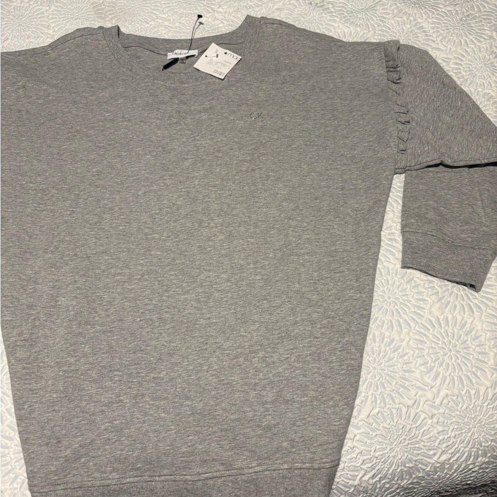 Calvin Klein Women’s Gray Ruffle Long Sleeve Sweatshirt New size XL